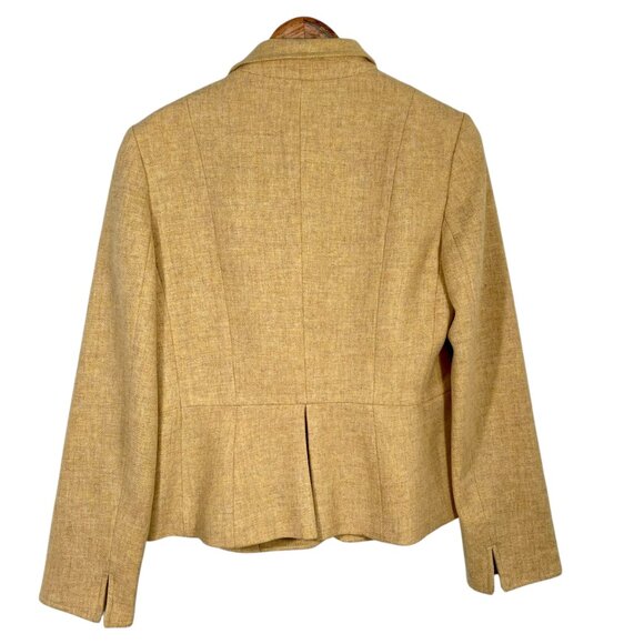 Talbots 100% Wool Tailored Blazer Jacket Butter Yellow / Camel Tan Tweed Size 6 - Picture 4 of 13